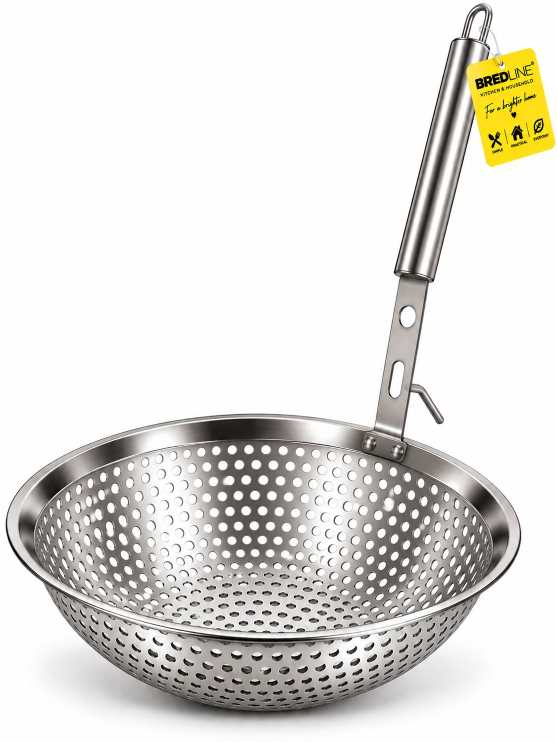 BREDLINE RVS Keukenzeef 16 cm met Panhaak – Afgietzeef met Lange Steel – Voor Pasta, Groenten, Frituren & Koken