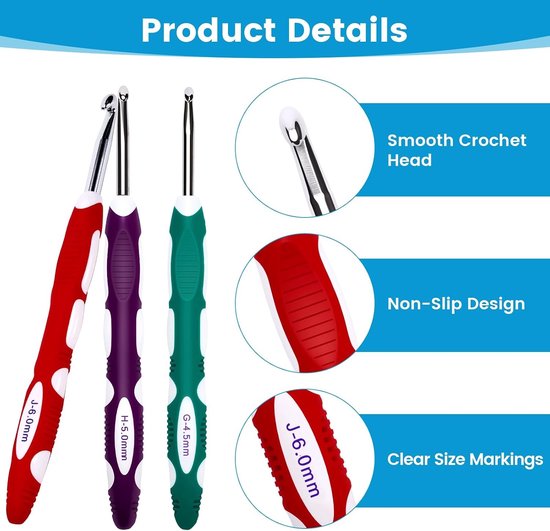 Complete Haaknaalden Set van 9 Stuks, Ergonomische Handgreep, Ideaal voor Beginners en Liefhebbers van Breien en Haken, Perfect voor Sjaals, Truien en Handschoenen — afbeelding 2