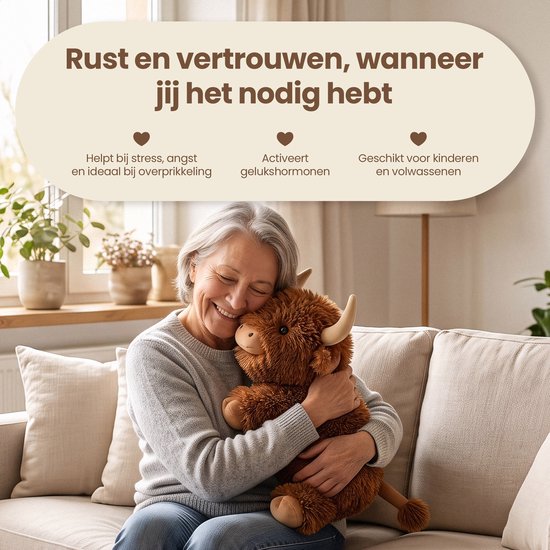 Olyza Verzwaringsknuffel Hoogland Koe - Verzwaarde Knuffel - 2.1kg/60cm - Weighted Stuffed Animal - Voor kinderen & volwassenen - Sensorisch Speelgoed - Plushie - Zware Knuffel - Slaapknuffel - Anxiety Knuffel — afbeelding 5