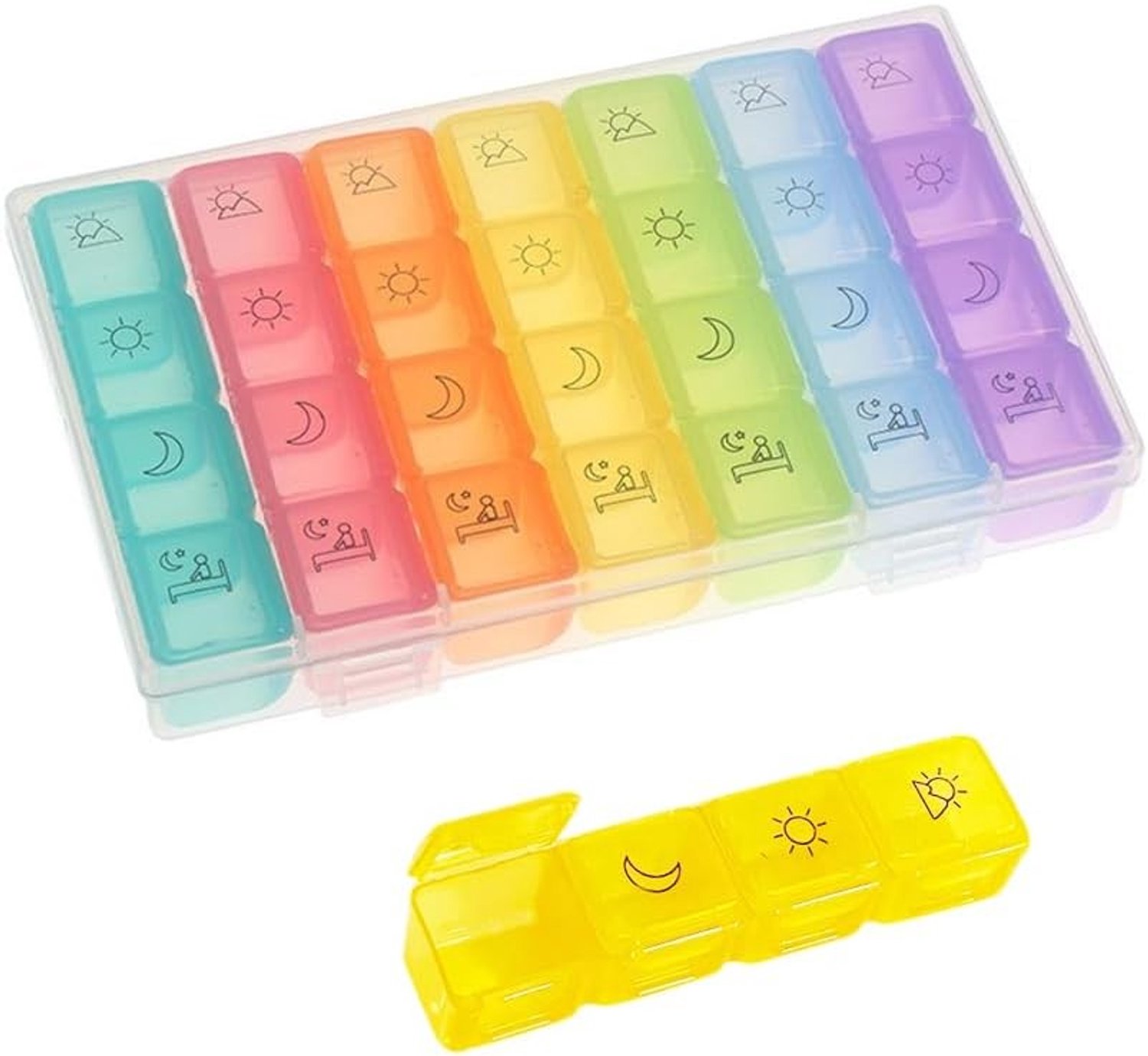 Pillendoos voor 7 Dagen met 4 Compartimenten voor Ochtend, Middag, Avond en Nacht - Handige Tablet Box voor Vitaminen, Visolie en Medicijnen met 28 Compartimenten