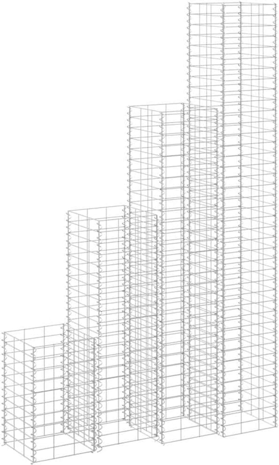 Schanskorven verhoogd bloembed, set van 4 stuks, draadmanden, 30 x 30 cm, hoogte 50, 100, 150, 200 cm, voor tuin, stenen mand, metaal, verzinkt voor individuele tuinvormgeving