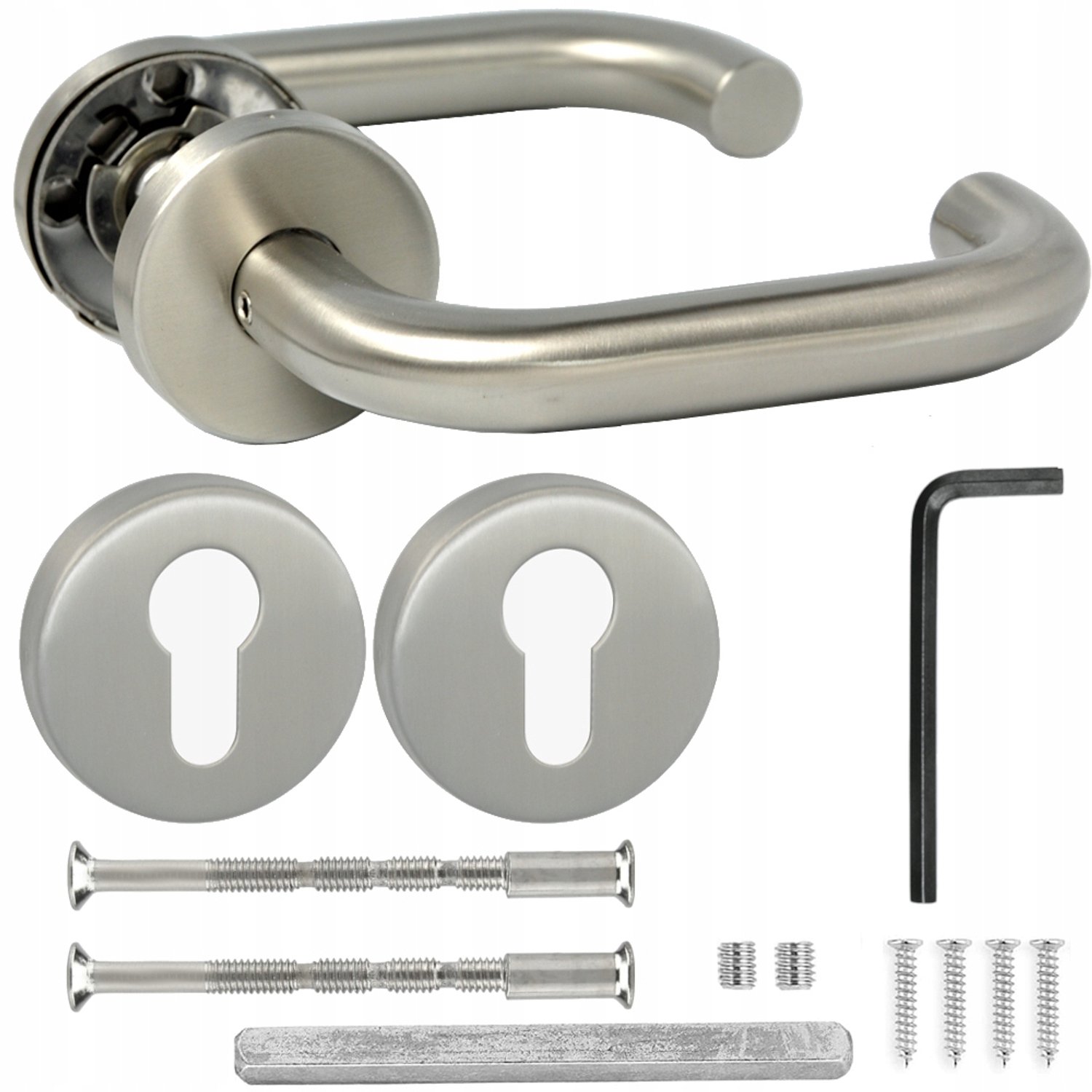 Veilige RVS Deurklink met Rozetten - Inox - Cilindergat