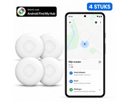 Android GPS Tracker – 4 stuks - Werkt met Google Find My App – Locatie Tracker voor Sleutels, Koffer, Fiets, Auto & Huisdier – Vervangbare Batterij – Alleen voor Android – Wit