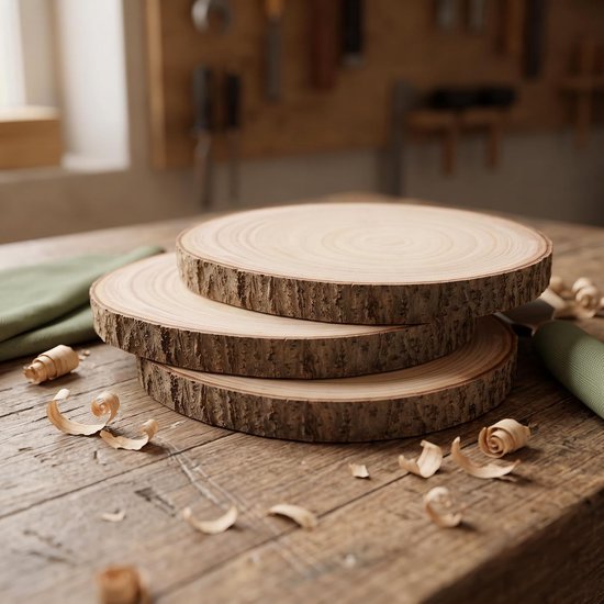 5 stuks houten schijven, diameter 26-30 cm, 20 mm dik, ronde boomschijven met schors, ronde houten plaat, zonder gat voor tafeldecoratie, knutselen, kerstdecoratie, bruiloft — afbeelding 4
