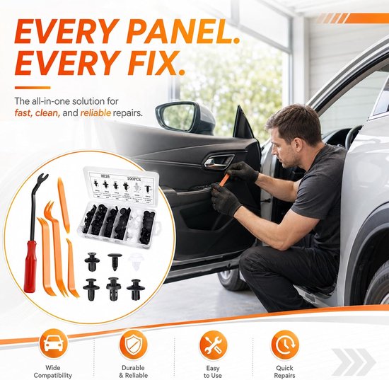 100 stuks autoclips + 5 schroevendraaiers, universele bevestigingsclips set voor VW T5 accessoires en andere voertuigen — afbeelding 5