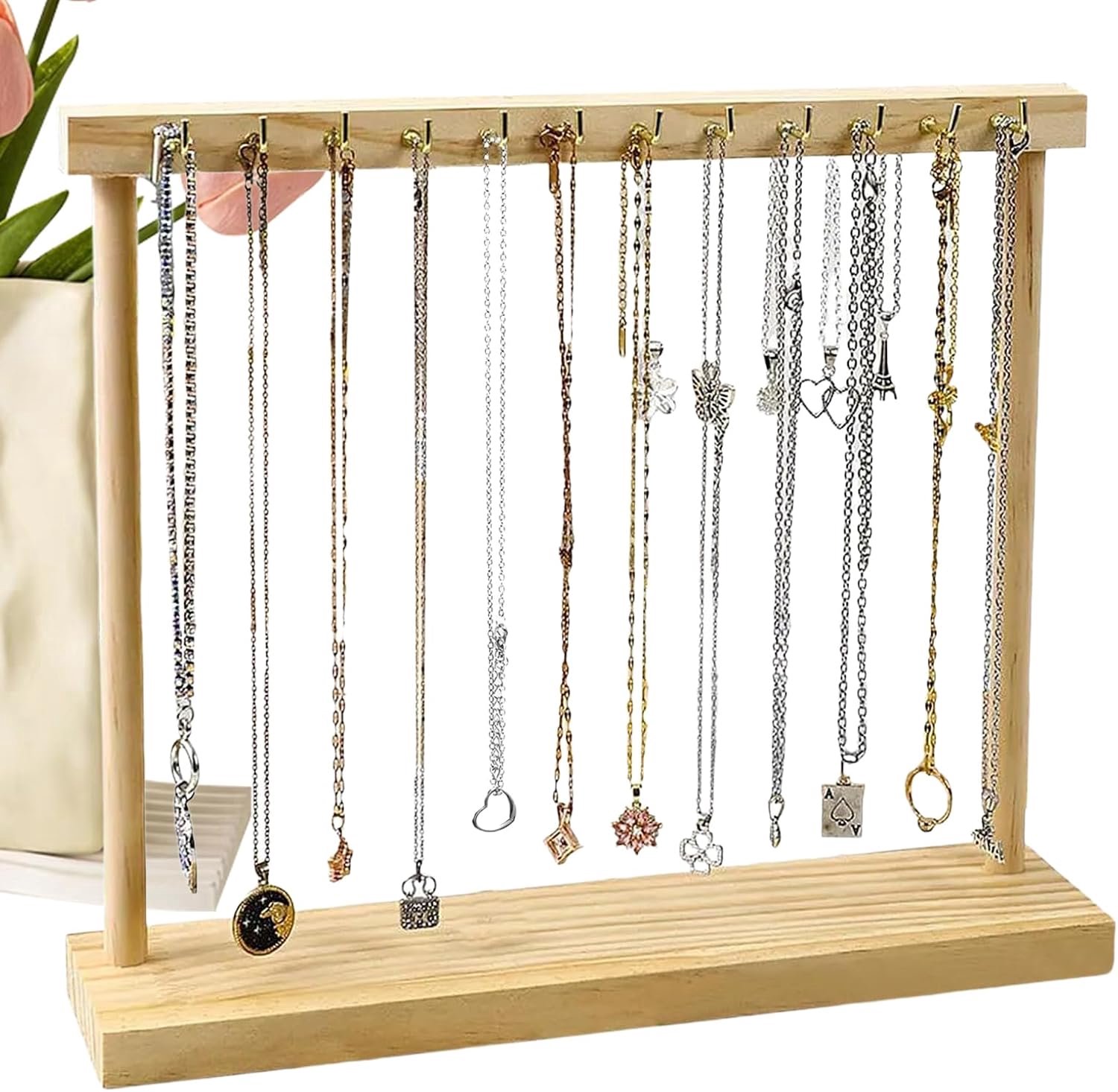 Sieraden Houder Standaard Draagbaar Houten Lichtgewicht Met 12 Haken