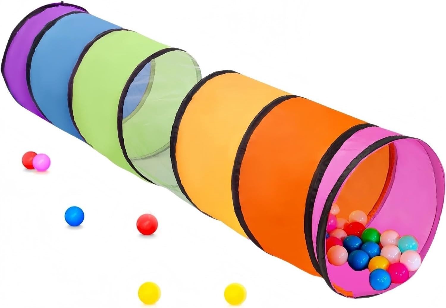 Speelse 180 cm Lange Kindertunnel met 46 cm Ronde Opening - Kleurrijke Pop-Up Crawl Tunnel voor Binnen en Buiten, Perfect Cadeau voor Jongens, Meisjes en Huisdieren