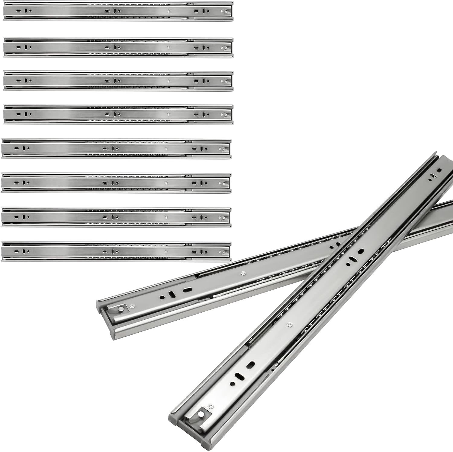 4 paar (8 stuks) laderails, 550 mm, 3-voudig, volledig uittrekbaar, kogellagergeleiders, stabiele lade-uitschuifbare laden met softClose voor lade, spoor stil schakelen belastbaar tot 35 kg