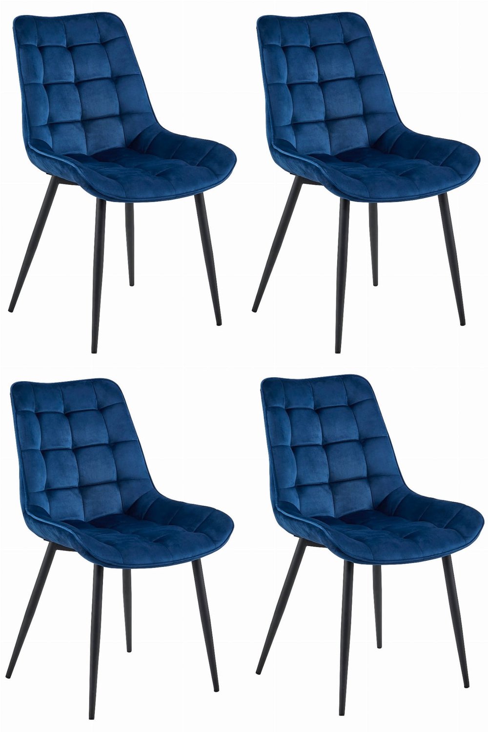 LEOBERT Set van 4 Eetkamerstoelen BERA – Donkerblauw Velvet / Fluweel – Gestoffeerde Zitting – Zwarte Metalen Poten – Modern Scandinavisch Design – Voor Eetkamer, Keuken en Woonkamer