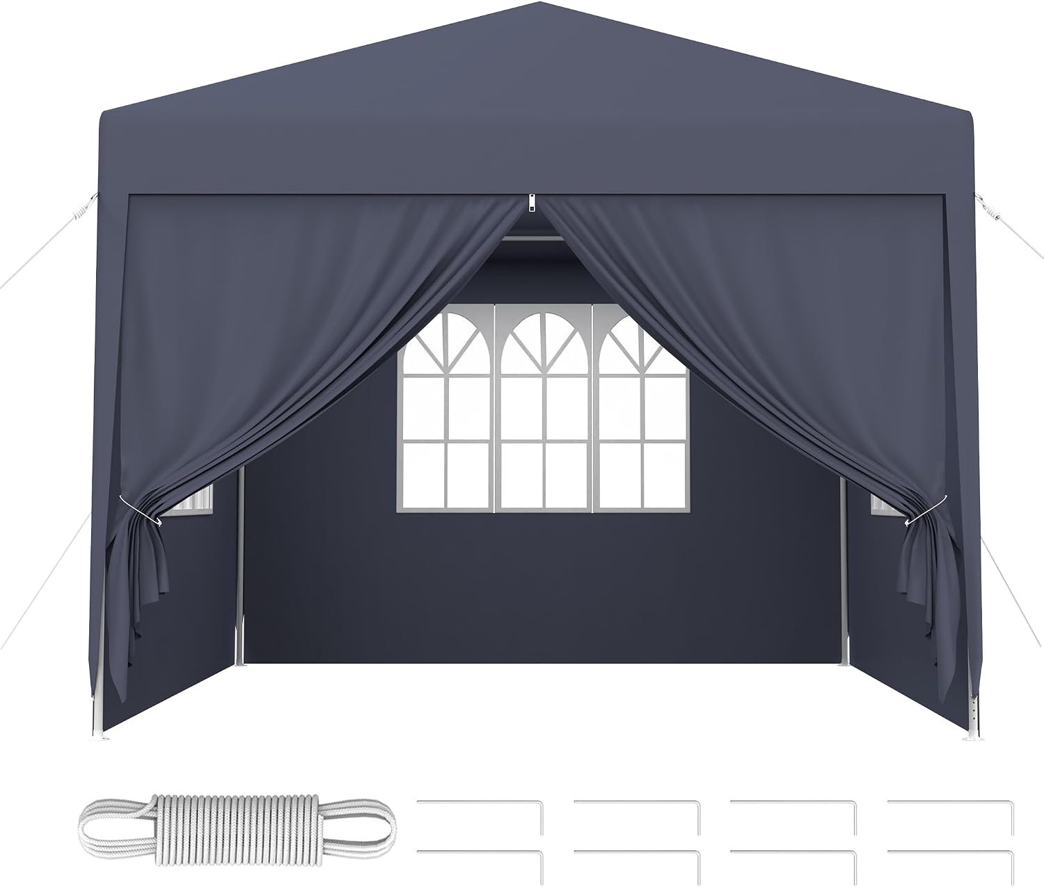 3 x 3 m partytent van polyester, zeil, tuinpaviljoen met ramen, inkijkbescherming, zijwanden en grondhaken, outdoor, feesttent, zonwering, tuinhuisje voor tuin, camping, markt (antraciet)