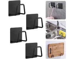 THATSRAD 4 stuks sponshouders keuken, zelfklevende sponshouder, zwarte houder, keukenspoelbak, sponshouder, waterdichte haak voor spoelspons, wastafel, badkamer