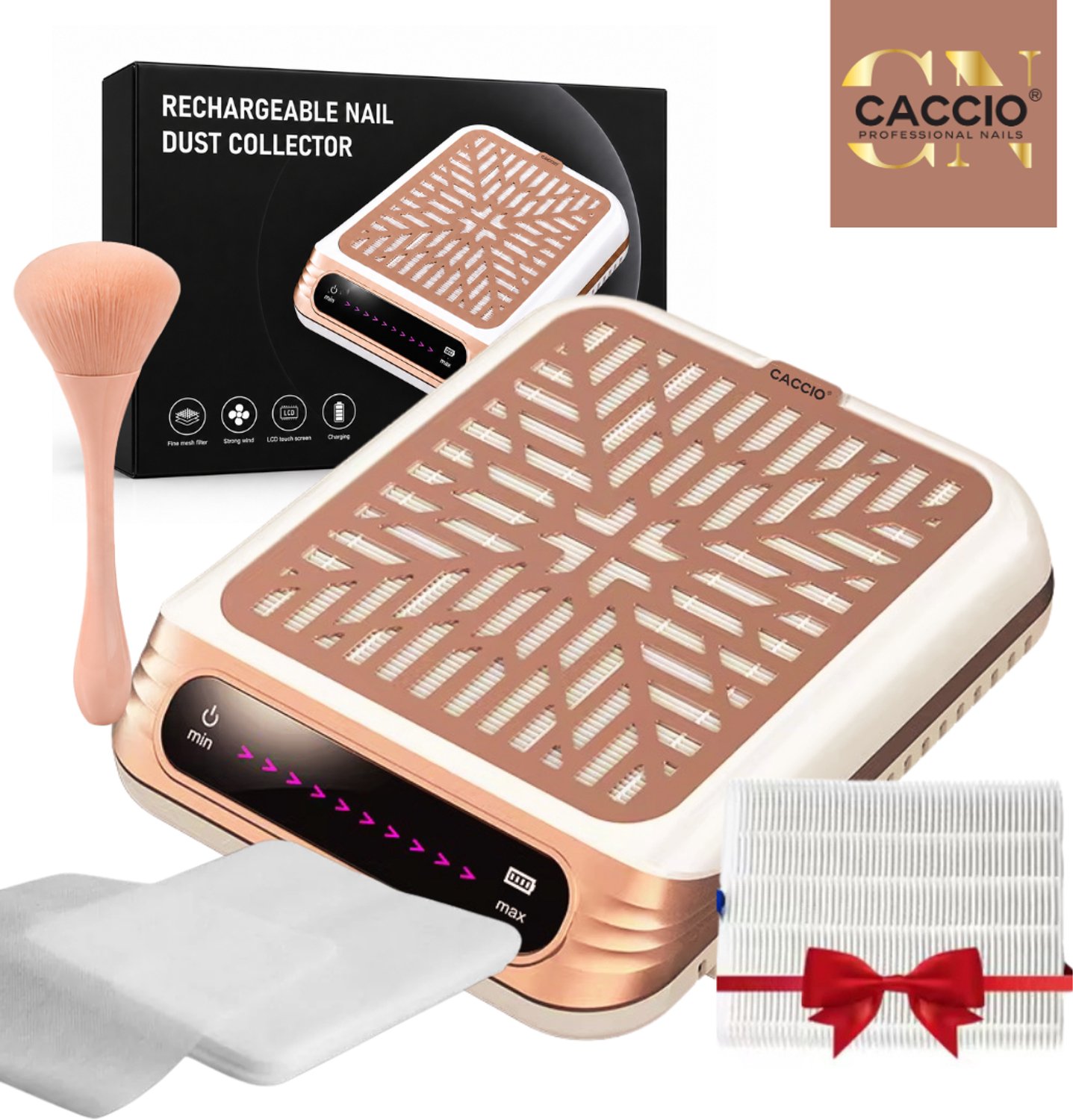CACCIO® Nagelstofafzuiger - Afstofzuiger - Nail Dust Collector+extra filter+stofborstel+10x filterpapieren- Draadloos Oplaadbare Stofzuiger Voor Nail Salon -Nagels Acrylnagels - Gelnagels - Elektrische nagelstofzuiger - Tafelafzuiging - met filter