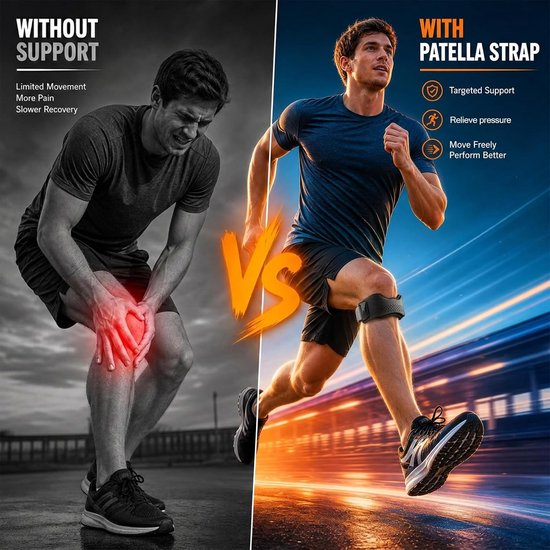 2 stuks patellapeesbandage met siliconen pad, verstelbare patellaband | Zwart, verstelbare kniebandage, siliconen patellapees, ademende kniebandage voor hardlopen, voetbal en basketbal — afbeelding 5