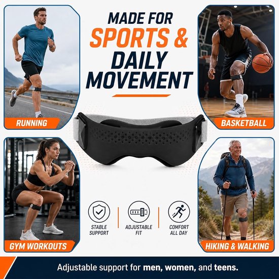 2 stuks patellapeesbandage met siliconen pad, verstelbare patellaband | Zwart, verstelbare kniebandage, siliconen patellapees, ademende kniebandage voor hardlopen, voetbal en basketbal — afbeelding 2