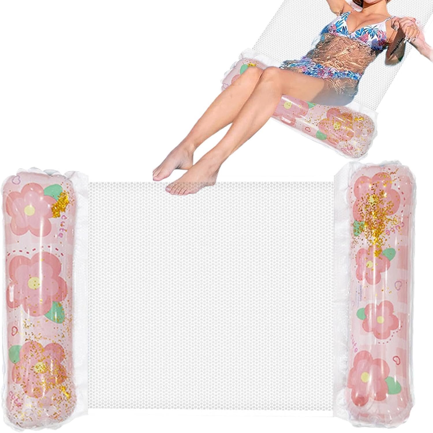 Zwembad, met glinsterende waterhangmat, opblaasbare relaxstoelen voor volwassenen, voor meer, strand, rivier, vakantie, zomer, badkamer, feest
