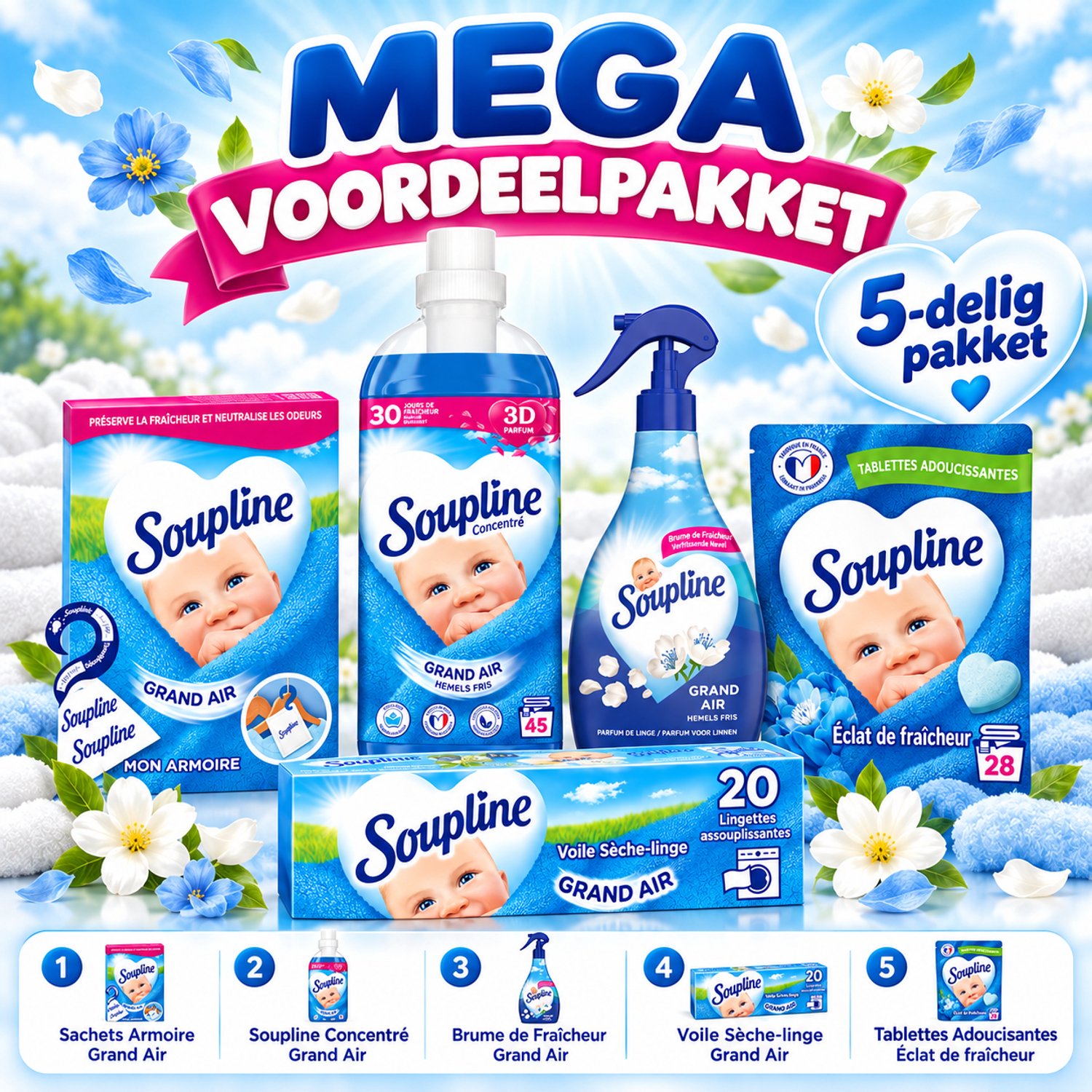 Soupline Wasverzorging Bundel - 5-delig - Wasverzachter & Textielgeur