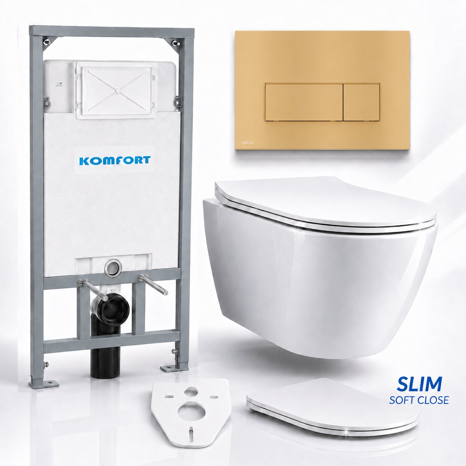 Badland toiletset - Alcaplast KOMFORT C201 1,2 m - ROLO wit - M57-G-M goud slim