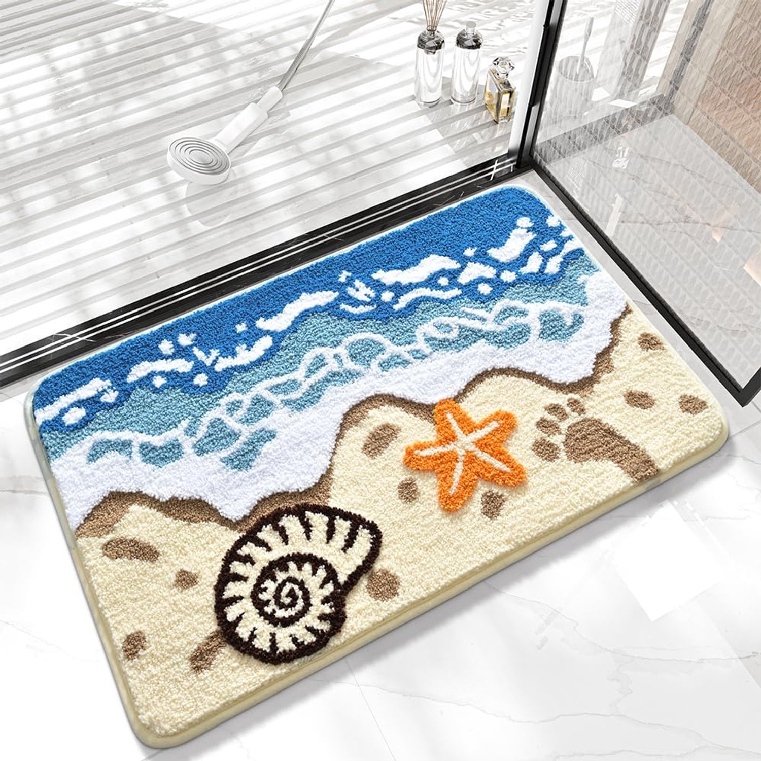 Schattige badmat met oceaanmotief, superabsorberend, machinewasbaar, voor doucheruimte, slaapkamer en woonkamer - 40*60cm - Zeewereld