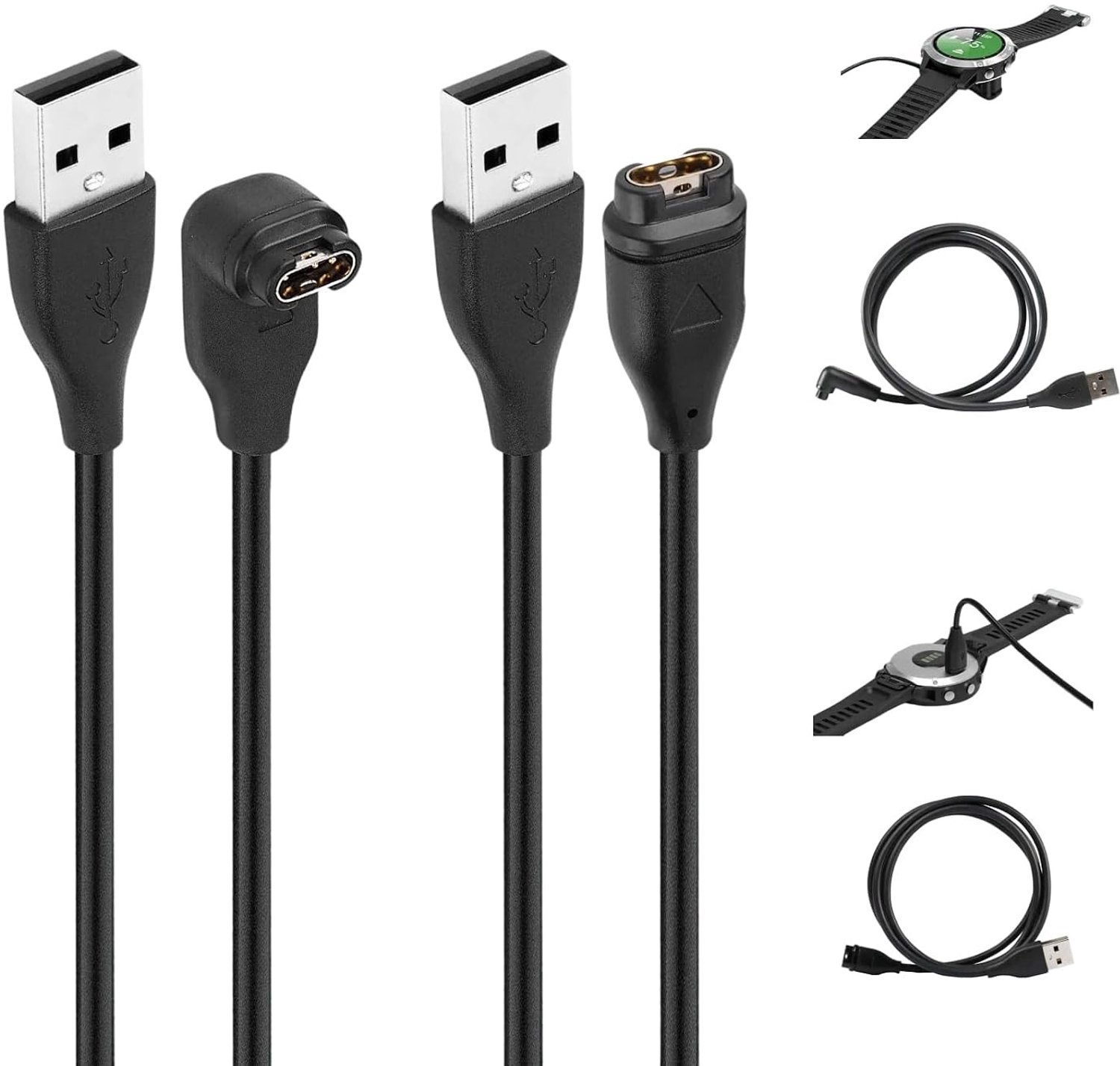 Oplaadkabel in L-vorm 1m - Geschikt voor Garmin Forerunner 55, 970, 935, 945, 955, 965, 255, 45, 265, 245, 165 - Set van 2, Snelladen, Duurzaam en Flexibel