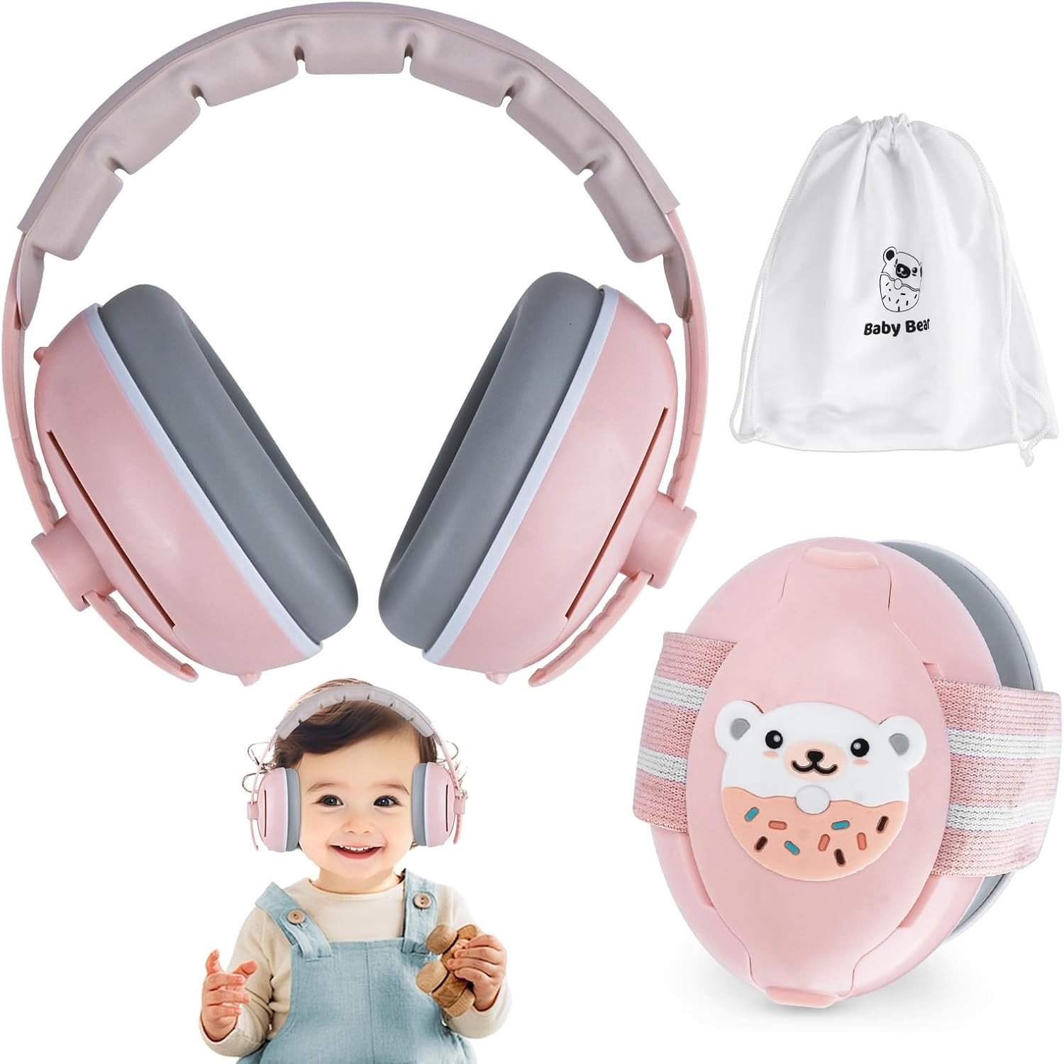 Gehoorbescherming voor baby's en pasgeborenen, 2-in-1 hoofdtelefoon met verstelbare hoofdband en comfortabele oorbeschermers voor 0-4 jaar