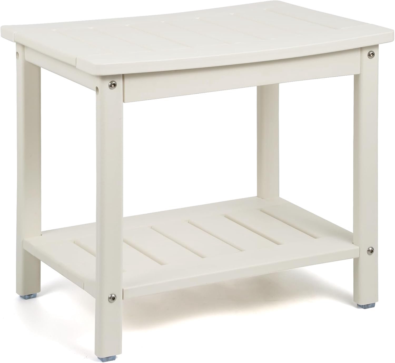 Apolimi HDPE douchebank, douchekruk met opbergplank, 2-laags spa-kruk voor binnendouche, waterbestendig en antislip ontwerp douchezitting (wit, maat L)