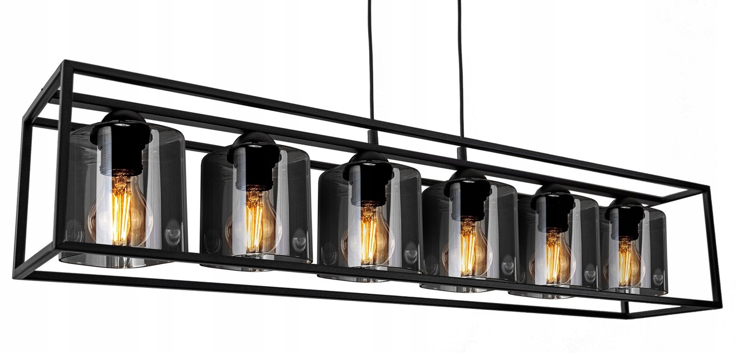 Loft Plafond Lamp Edison LED 6xE27 Zwart Metaal