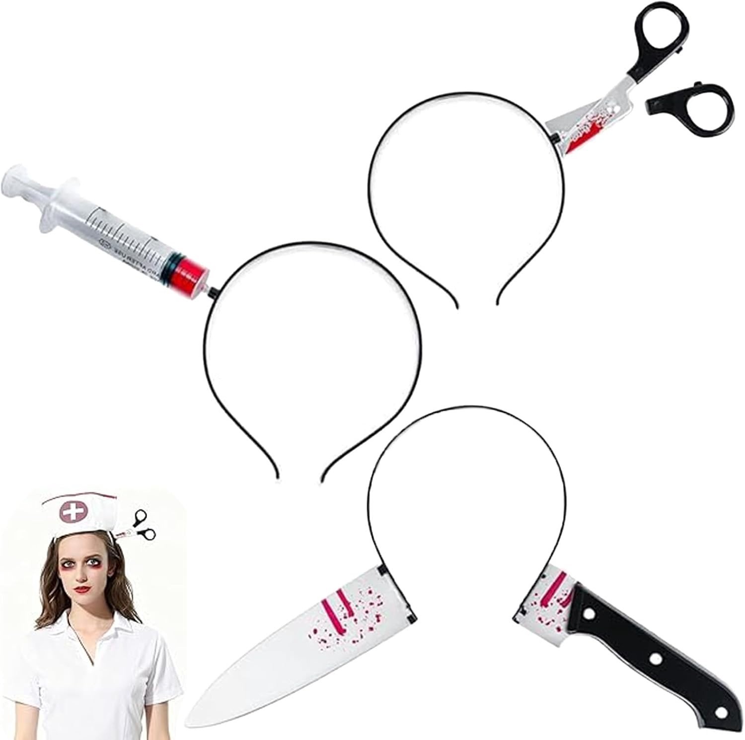 Halloween Haarbanden Set met Neppistool - Haaraccessoires voor Feestkleding en Rollenspellen voor Kinderen en Volwassenen
