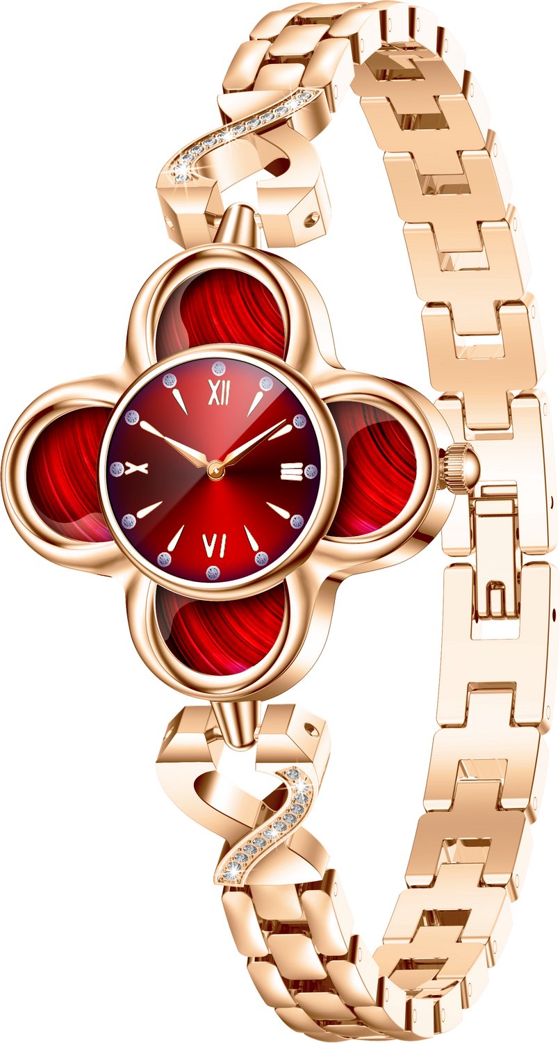 WizBay Premium Select® Dames Smartwatch Klaverdesign – Hartslag, SpO2 Bloeddruk en Slaap – 173 Sportmodi – GPS – Meldingen – iOS - Android – Goud - Rood