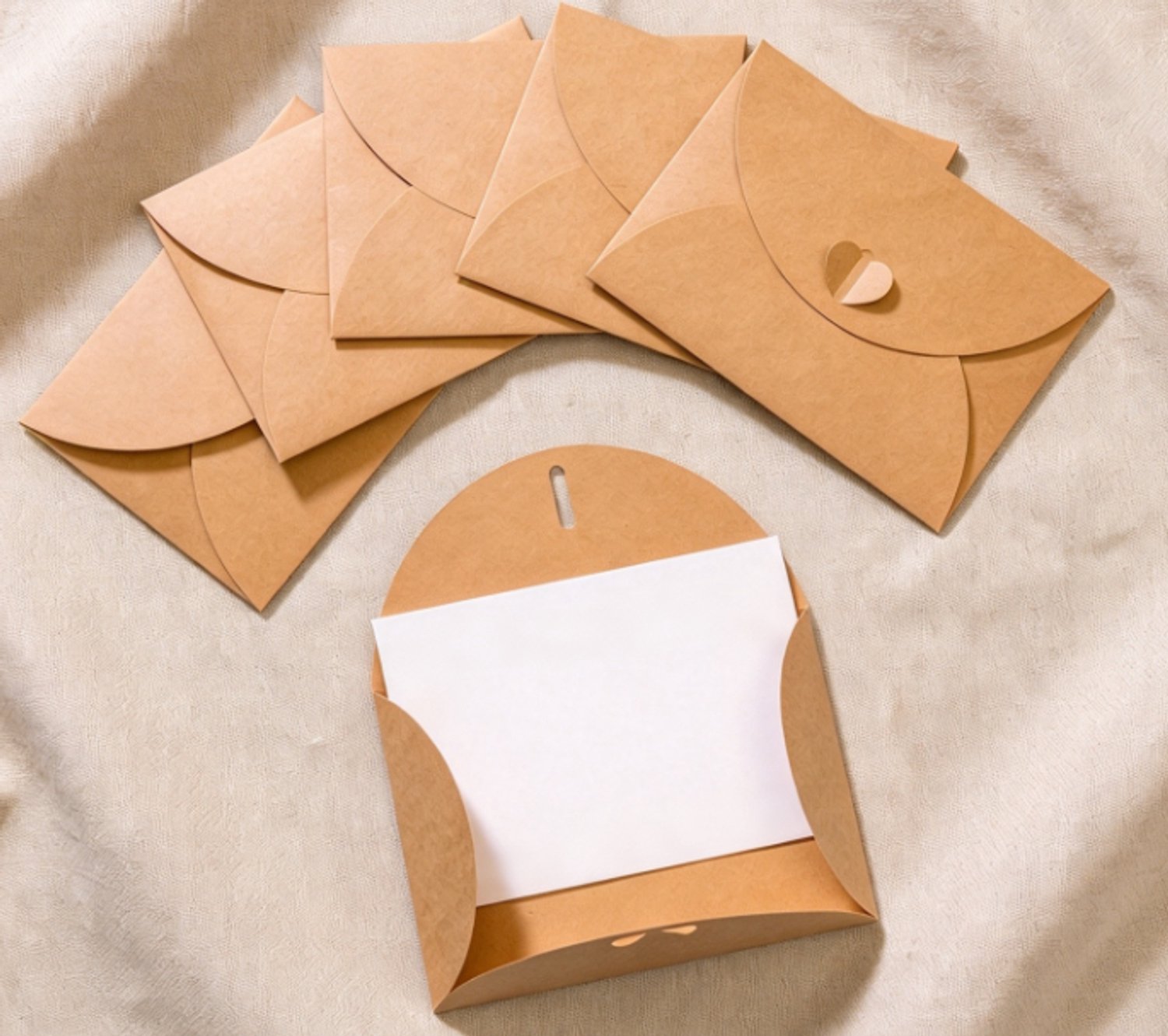 15 kraftpapieren enveloppen met daarin 15 blanco kaartjes - mini hartvormige hersluitbare enveloppen, perfect voor cadeaubonnen en zelfgemaakte tekeningen.-Lichtbruin-10.2X7CM