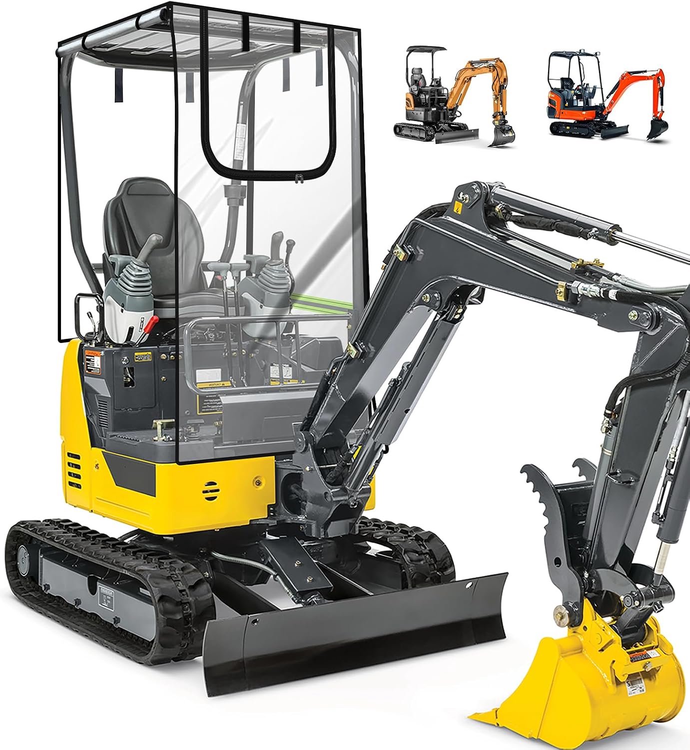 Mini graafmachine cover, transparante graafmachine cabine behuizing met 600D Oxford-stof & PVC film compatibel met Bobcat E20/Kubota U17 voor 1770-1600 kg, waterdichte UV-regenbescherming