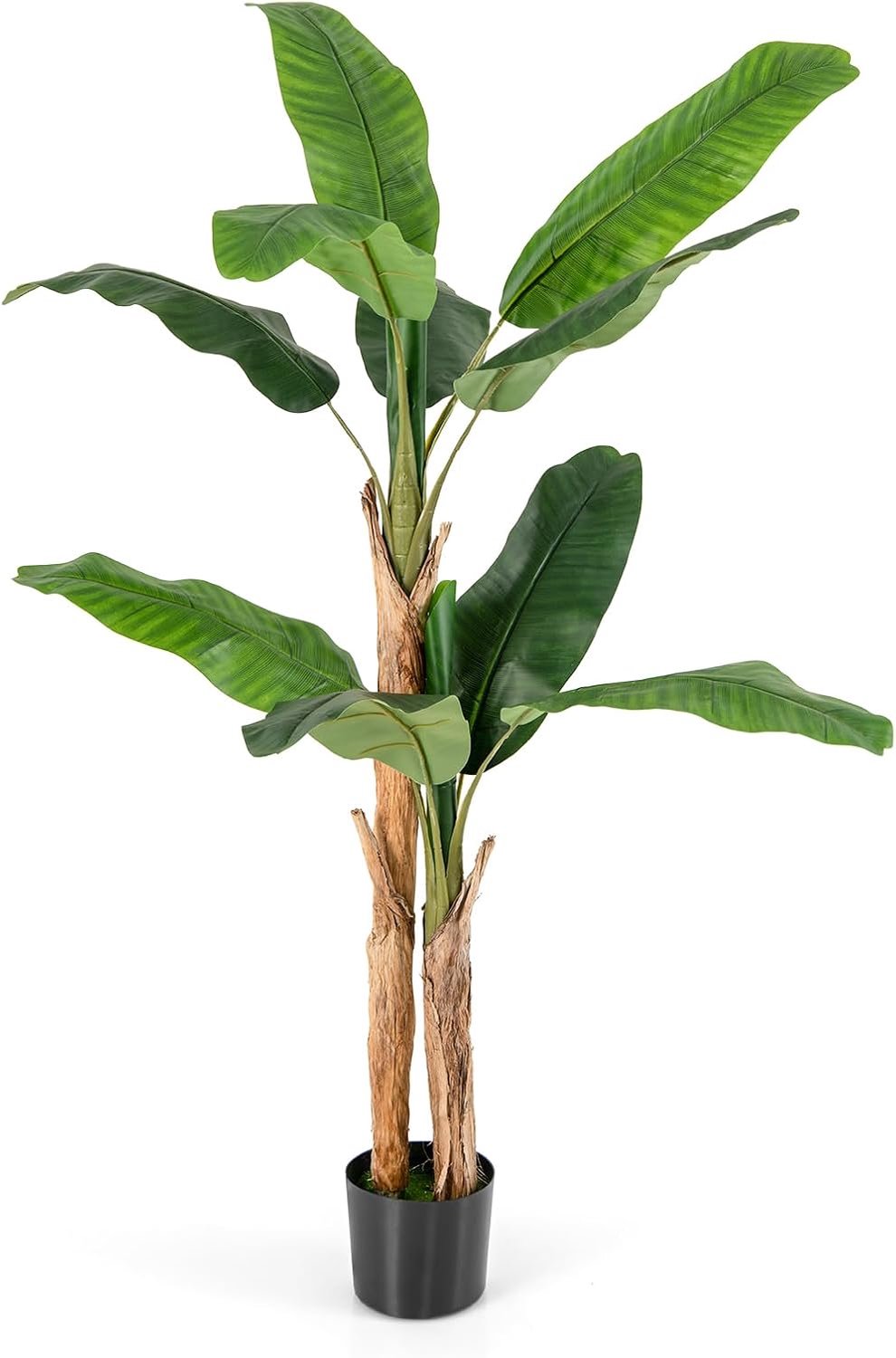 Costway 165 cm kunstplant tropische palm, kunstmatige paradijsvogel plant, kamerplant met stevige pot en 10 bladeren, bananenboom voor tuin, kantoor, kamer, decoratie, groen Groen + Bruin + Zwart