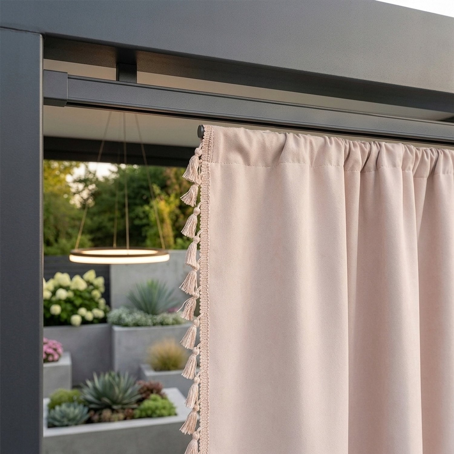 Waterdicht Gordijn Tuin Terras 80x200cm Beige Boho Franjes