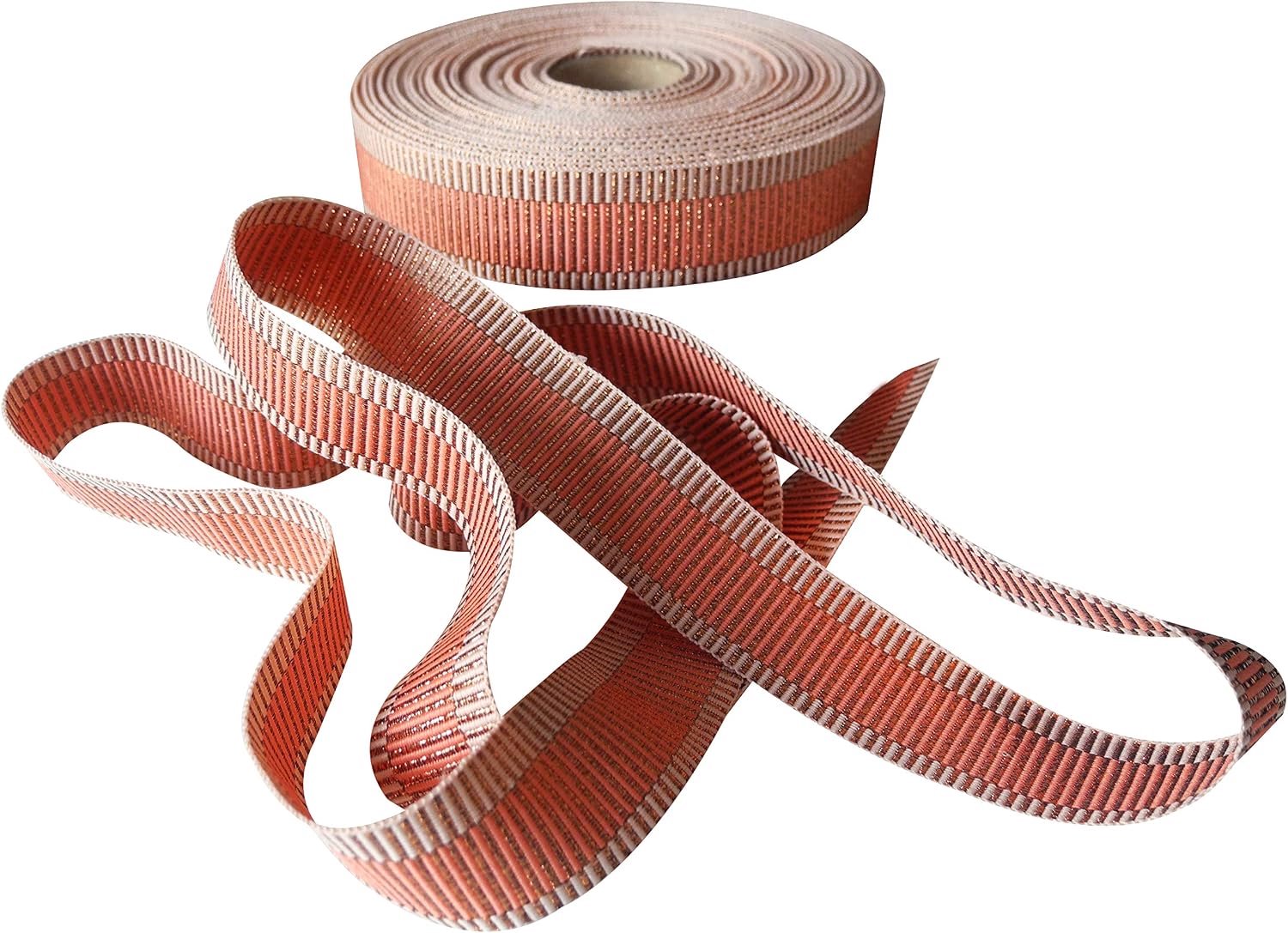 Carte Dozio S.r.l. Carte Dozio – lint van polyester en Lurex in twee kleuren afwisselend (poeder/koraal/poeder) – hoogte 25 mm – lengte 25 m – 1 vel per cf Cipria/Koraal/Cipria