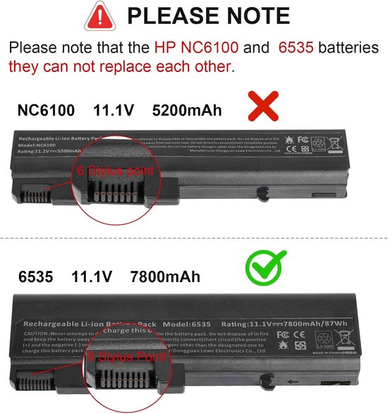 ARyee 7800mAh 11.1V 6535B accu laptop batterij voor HP Compaq 6500B 6530B 6700B 6730B 6735B, HP EliteBook 6930P 8440P 8440W, HP ProBook 6440B 6445B 6450B 6540B 6545B 6550B 6555B — afbeelding 5