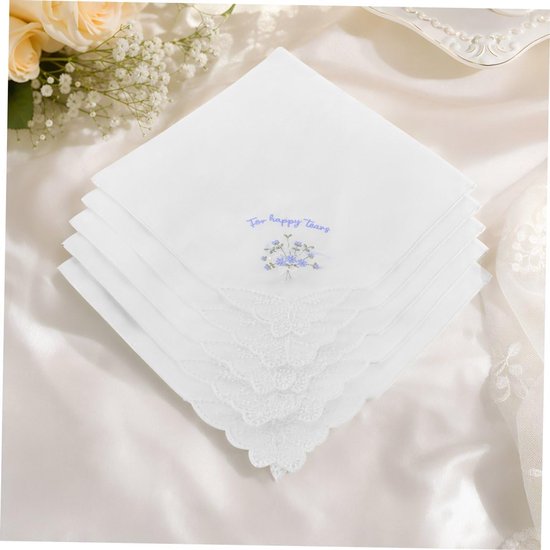 6 Stuks Geborduurde Katoenen Zakdoeken voor Dames Vierkante Witte Kant Handkerchiefs Zachte Absorberende Decoratieve Bruiloft Accessoires — afbeelding 5