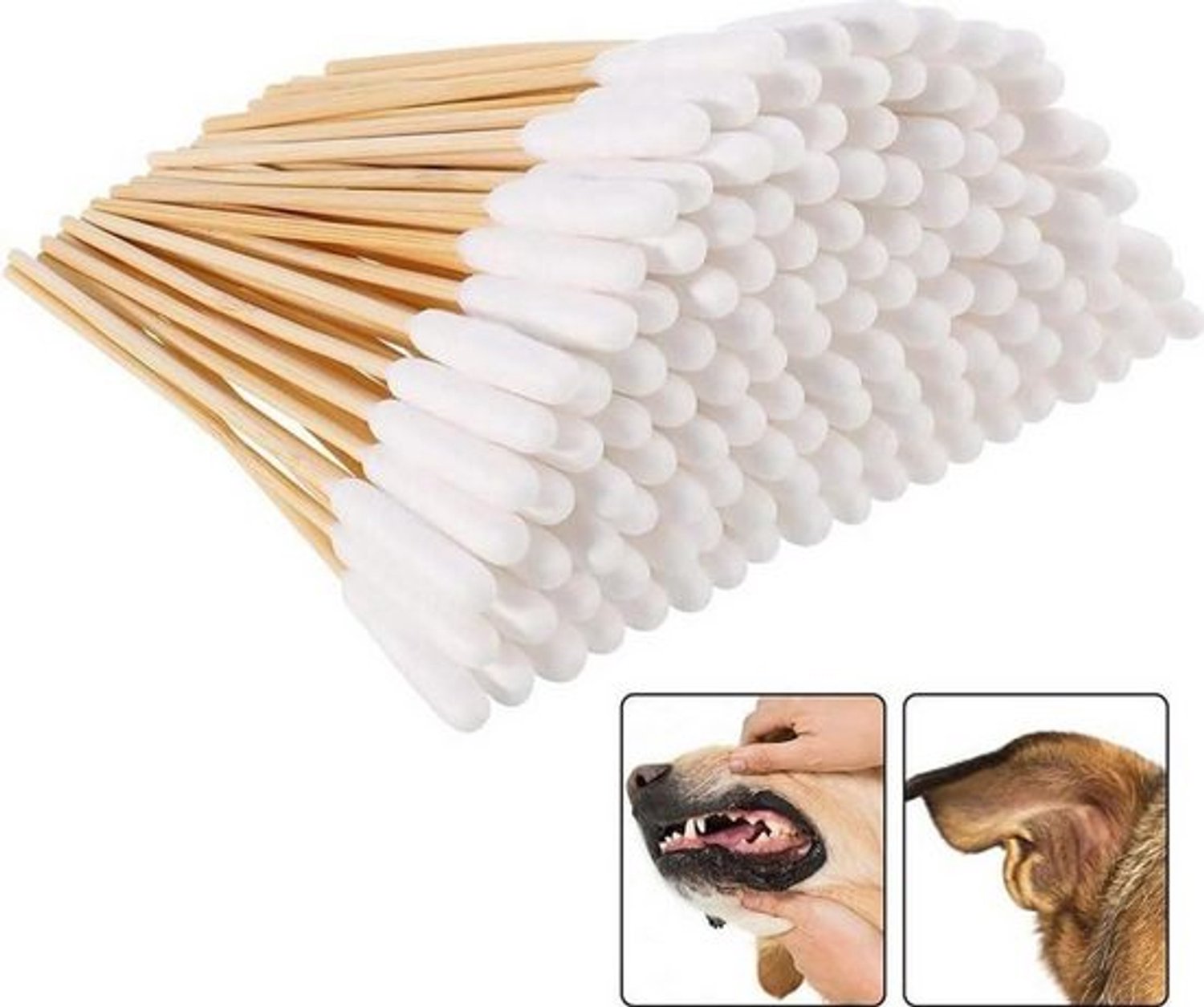 Oorreinigingswattenstaafjes, 200 stuks per verpakking, geschikt voor honden en katten, oor- en gebitsverzorging, 15 cm.