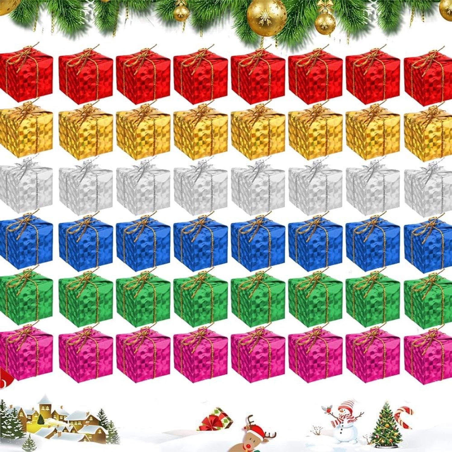 Mini-kerstcadeaubox - Multikleur - 3 x 3 x 3 cm - Miniatuur Decoratie van Schuim en Aluminiumfolie - Voor Kerstmis