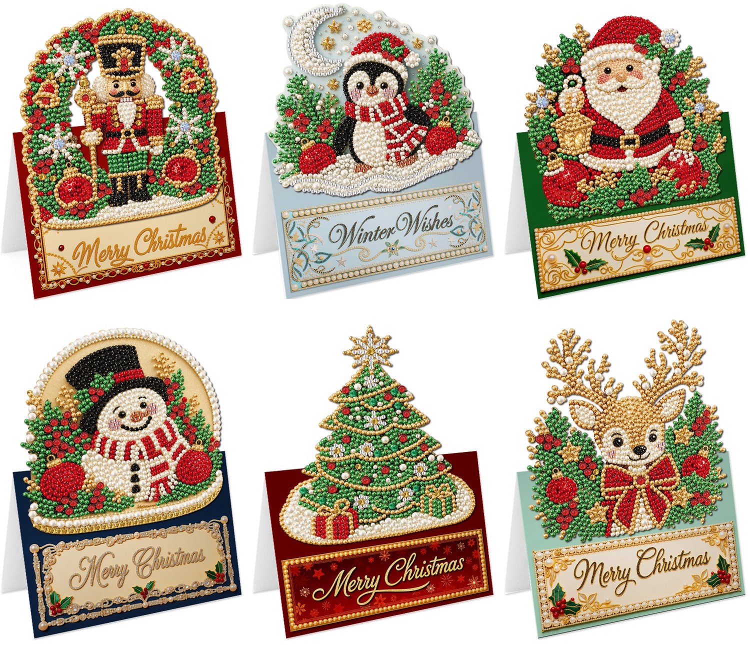 HisKes Diamond Painting Kerstkaarten – 6 stuks –Kerstkaarten diamond painting - Diamond painting kerstkaarten2026 - DIY Diamond Art-kerstkaarten – Kerstthema – Klein formaat – Kerstcadeau – 15x10 cm – Stijl B