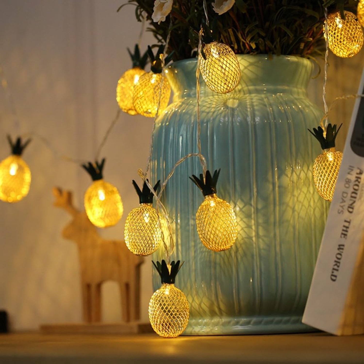 Fantasee Zomer Tropische Lichtslingers, Batterij Werkt Home Decor Lichten LED Fairy Fantastische Lichten voor Slaapkamer Verjaardag Hawaiiaanse Party Decor (Ananas, 10LED)