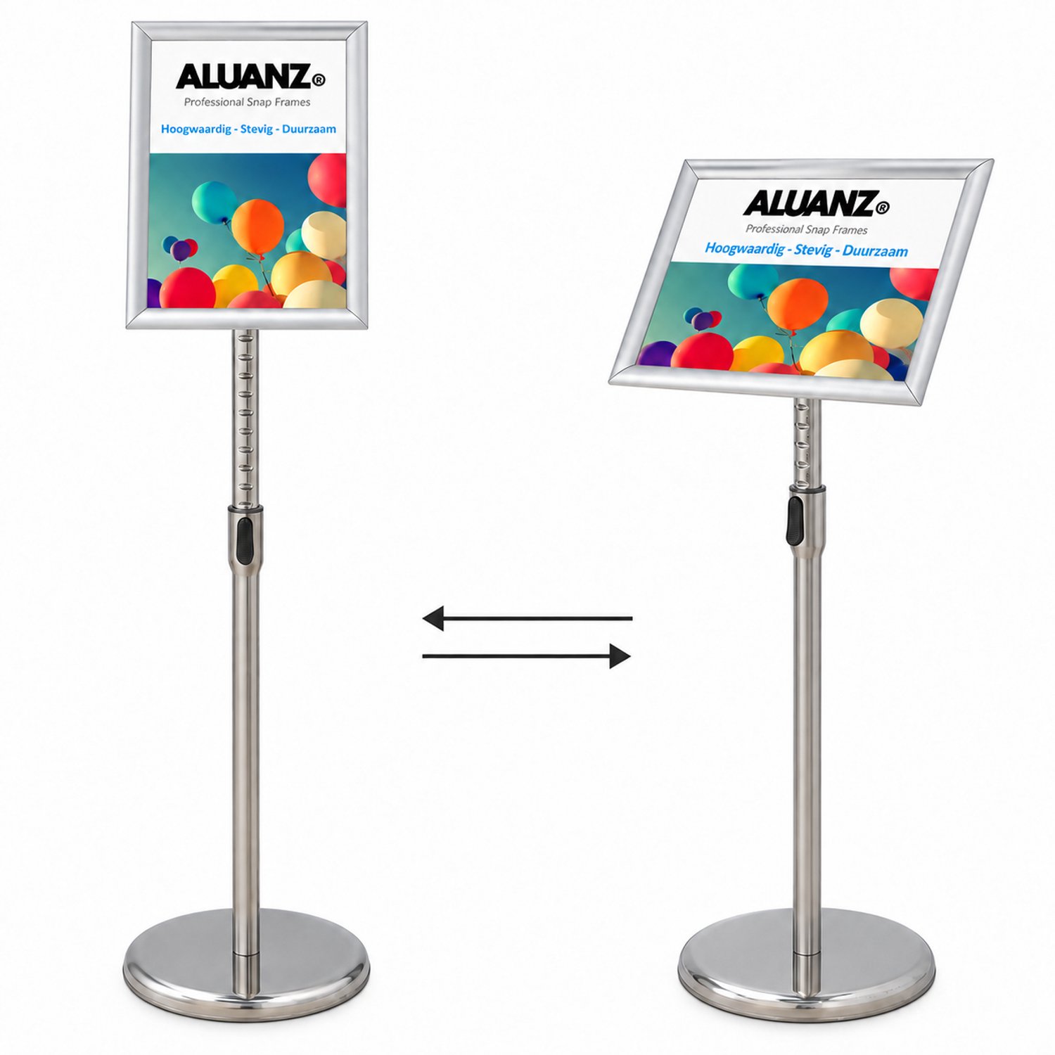 Aluanz Informatiestandaard A3 Zilver – In Hoogte Verstelbaar 87-130 cm – Kliklijst met Beschermfolie