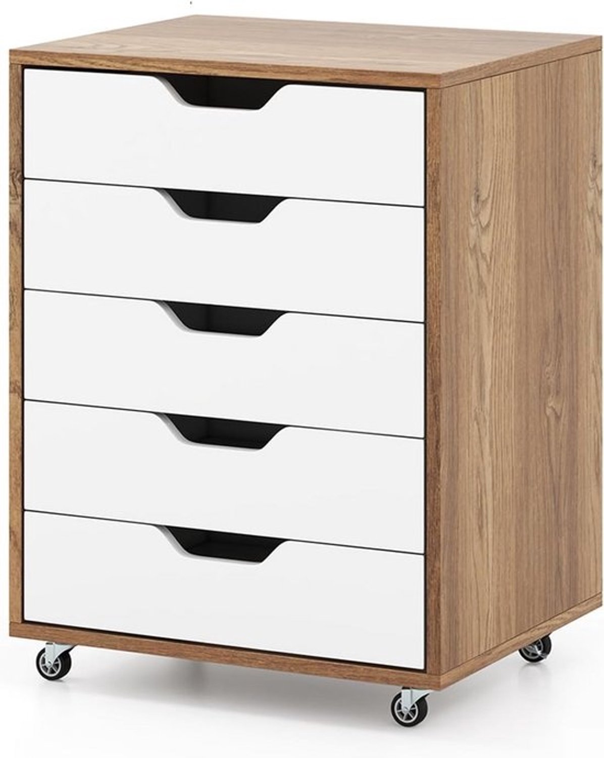 GOPLUS ladekast met wielen - Rolcontainer met 5 laden, installatiehandgrepen, mobiele archiefkast, kantoorcontainer en rolkast - Voor slaapkamer, studeerkamer en kantoor, 48 x 39,5 x 65,5 cm