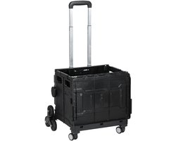 Boodschappenwagen, 52 x 48 x 100 cm, Trapklimmer, Opvouwbaar, Telescoopsteel, tot 65 kg, Zwart Boodschappentrolley Vouwbaar Winkelwagen Boodschappen Vervoer Draagbaar Compact Opklapbaar Trolley Stevig Handig Voor Dagelijks Gebruik en Reizen Thuis