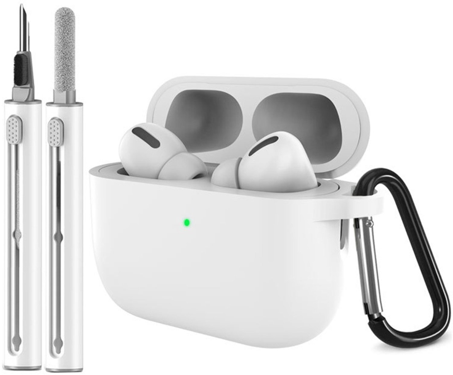 Siliconen beschermhoes compatible with AirPods Pro 3 met karabijnhaak en reinigingspen - Wit