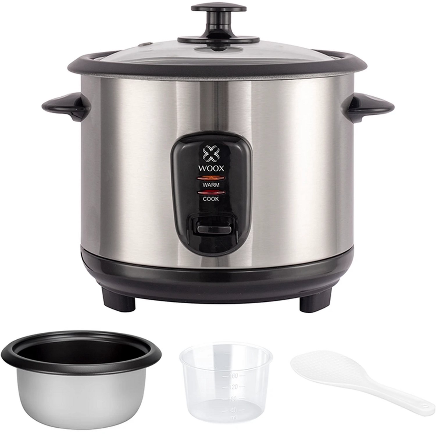Mini Rijstkoker 1L – Elektrische Kookpan 400W – RVS Behuizing – Glazen Deksel – Antiaanbak Binnenpan – Automatische Warmhoudfunctie – Zwart
