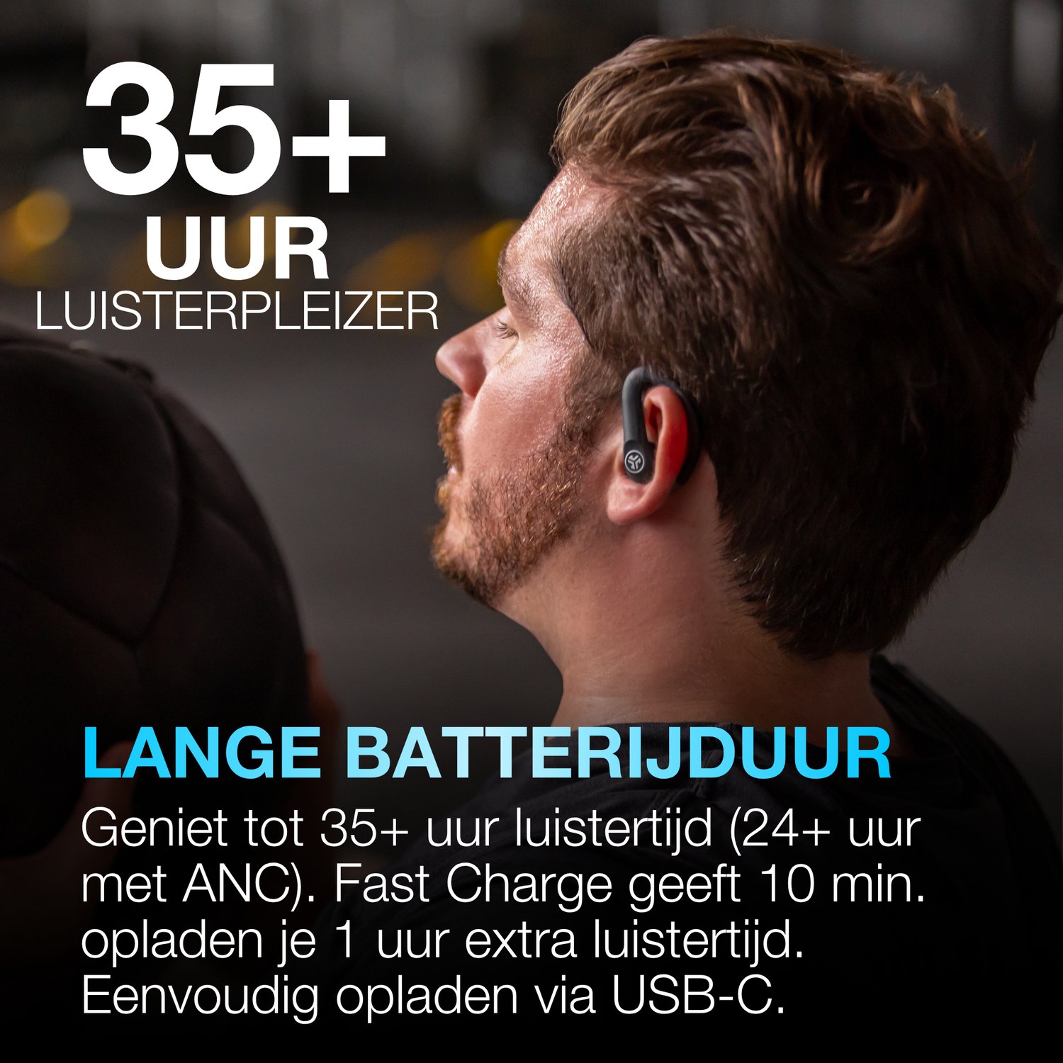 JLab Go Sport ANC Draadloze Sport Oordopjes - Active Noise Cancelling Oortjes Draadloos - 35 uur Batterij - Bluetooth - IP55 Zweetbestendig - In Ear - Hardlopen - Zwart thumbnail 4