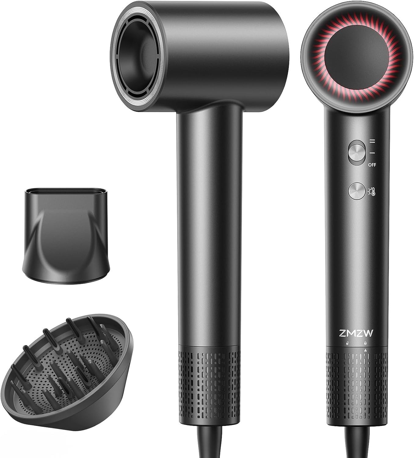Hoge Snelheid Haardroger - Zwart - 355 g - Ionen Föhn met Magnetische Opzetstukken - Voor Alle Haartypes