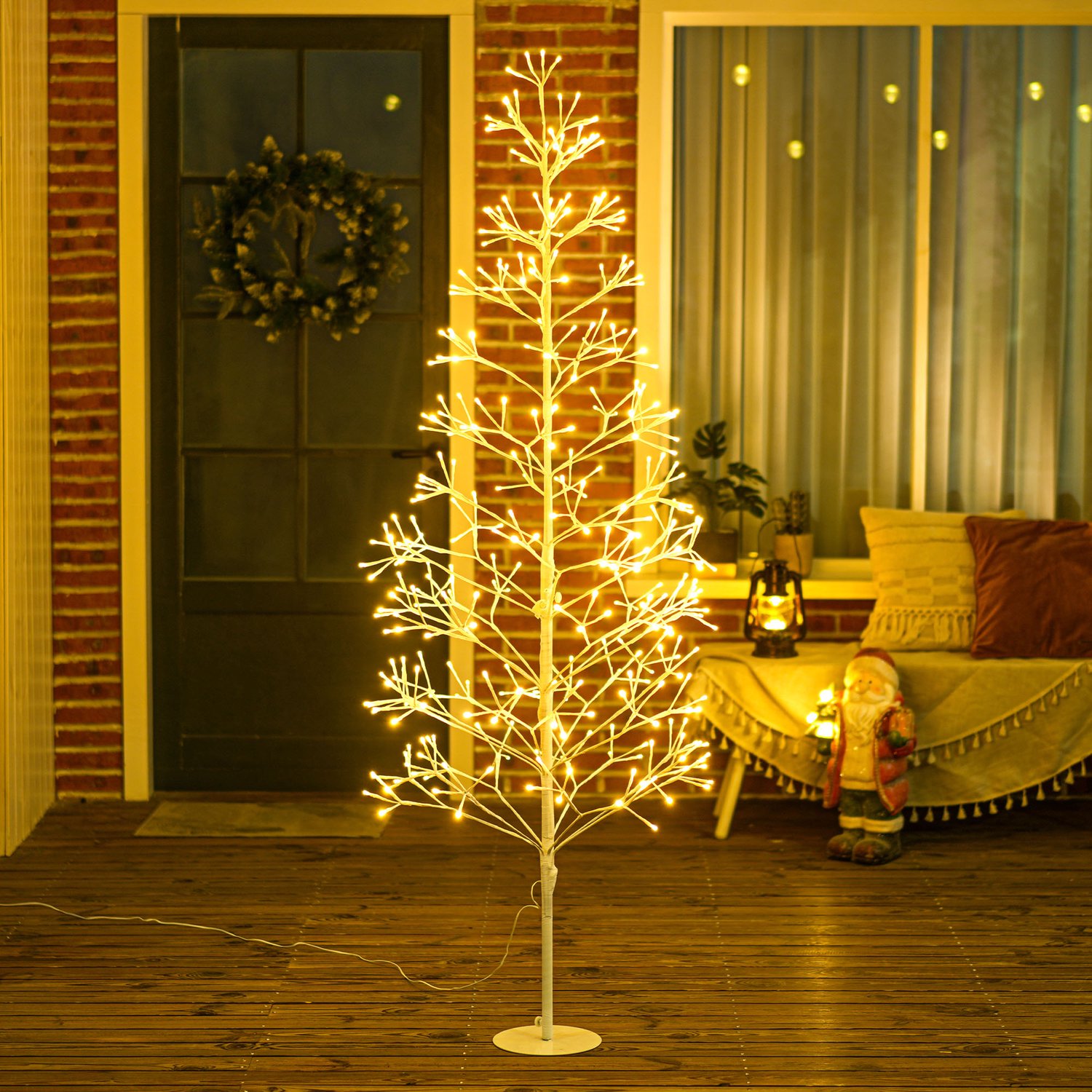TEKROA® Kunstkerstboom - van 180 cm - met 384 witte LED-lampjes -Voor binnen & buiten -wit