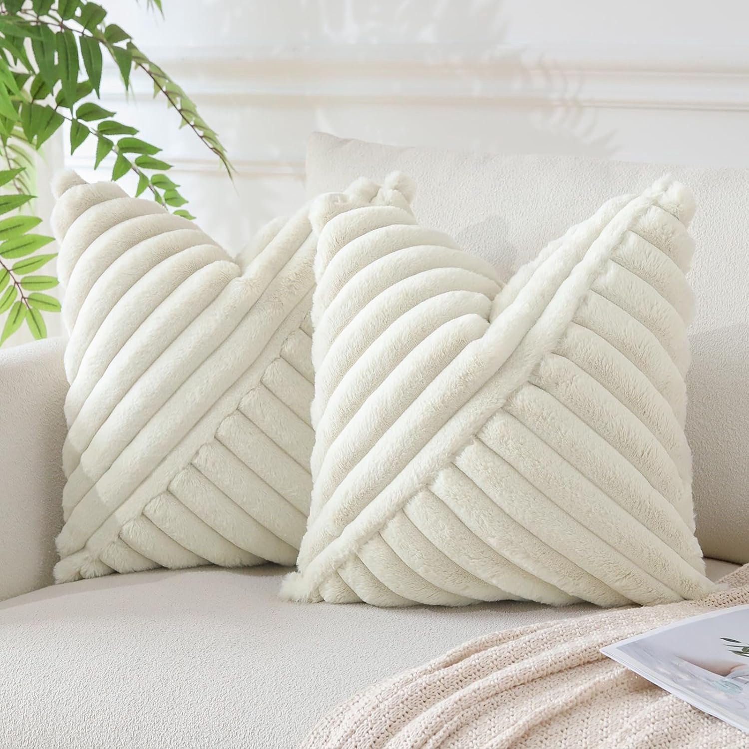 Famanu – Set van 2 stuks pluche kussenhoezen ribfluweel look 45 x 45 cm
