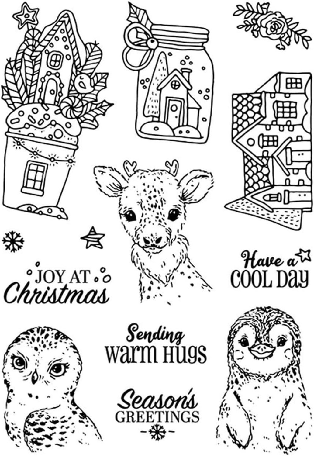 Kerstseizoen Groet Stempels met Uil, Pinguïn en Hert voor Kaarten, Decoratie en Scrapbooking