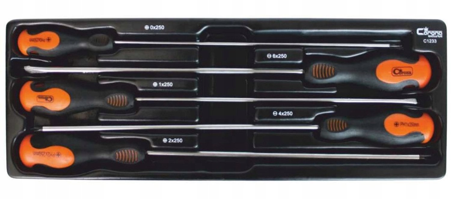 Lange Schroevendraaierset 5 Stuks Cr-Mo met Inlegtray